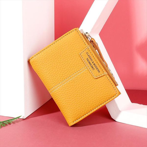 

brand yellow women wallet soft pu leather purse mini hasp card holder coin short wallets slim small zipper keychain, Red;black