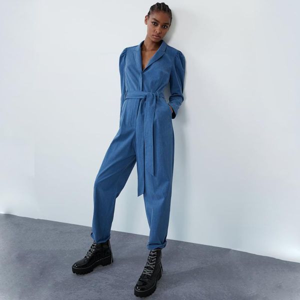 

women's jumpsuits & rompers ladyfirsy blue solid for women 2021 casual cotton linen trendy elegant sashes office lady statement female, Black;white