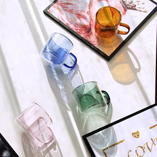 

250ml colored glass with double walls household transparent heat insulation high-end coffee milk mug father's day gift wine glasses