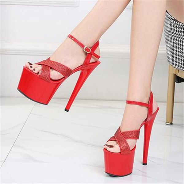 

size 34-43 17cm ultra high heels sandals for women summer platform open toe shoes woman ankle buckle wedding pumps, Black