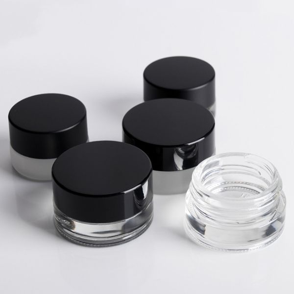

3g 5g clear eye cream jar bottle empty glass lip balm container wide mouth cosmetic sample jars with black cap