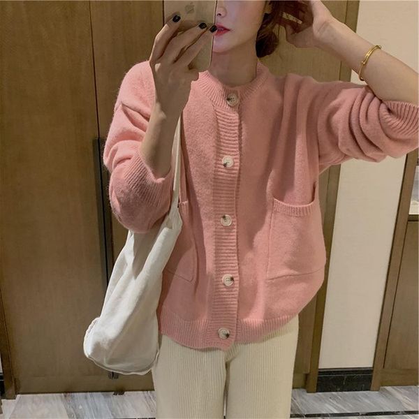 

women's knits & tees knitted shirt spring and autumn period the garment knitting cardigan to wear loose pocket, White