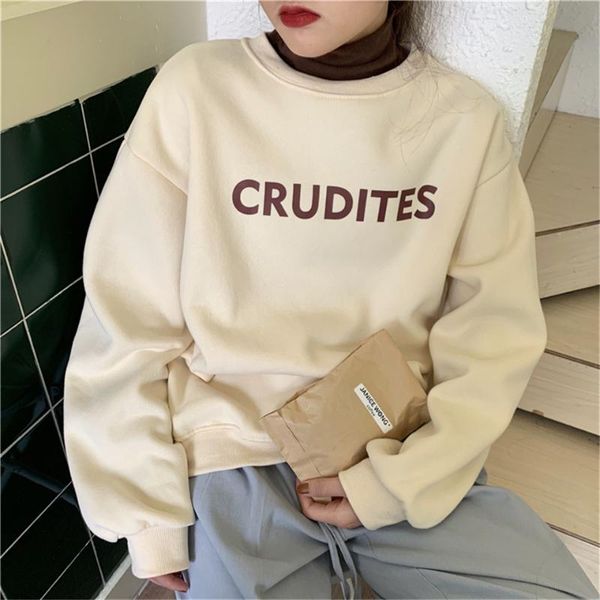 

women's hoodies & sweatshirts autumn winter fleece basic sweatshirt hoodie women letter printed loose female casual tracksuit mujer, Black