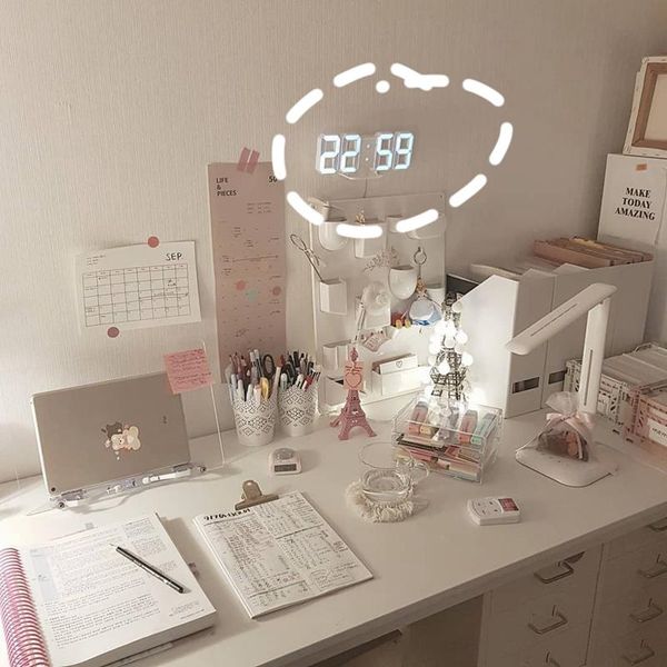 

white small minimalist 3 d digital luminous wall clock modern design bedroom silent 3d duvar saati home decor bd50wc clocks