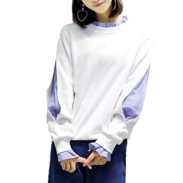 

women's hoodies & sweatshirts winter women plus velvet padded sweatshirt fake two pieces of clothes female head loose long sleeve pullo, Black