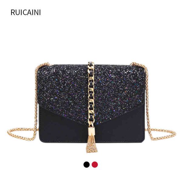 

bags handbag hands 2021 women's single shoulder commuter zipper messenger small square korean frosted tassel, Black;red