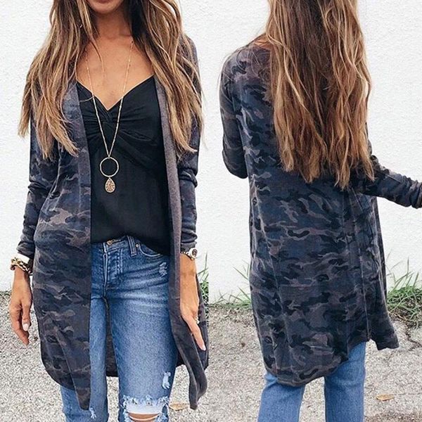 

women's jackets womens cardigan long fashion autumn casual thin loose camoufla print smock sleeve female coat outerwear 2021 #40, Black;brown