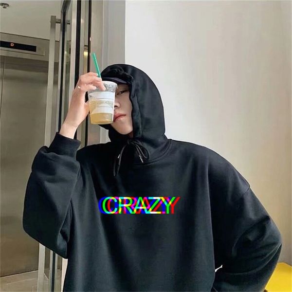 

harajuku 3d style letter crazy print casual hoodies men colorful pattern hoody male hip hop streetwear men's sweatshirts 210813, Black