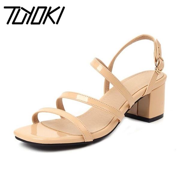 

sandals tuyoki plus size 28-43 women buckle thick heel for fashion wedding shoes footwear, Black
