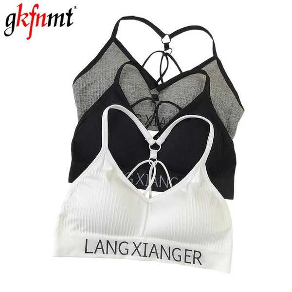 

women's tanks & camis fashion women crop cropped padded bra tank hollow out vest fitness stretch cross back white gray bras