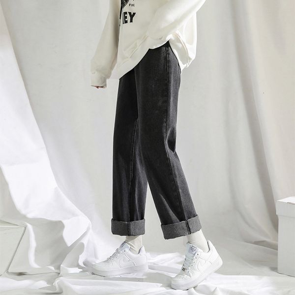 

women's jeans smoky grey straight tube loose fitting spring wear, Blue