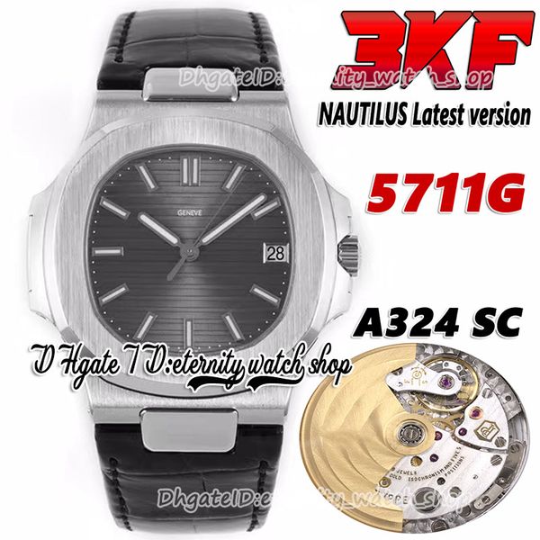 

2022 3kf upgraded v3 5711g 324sc a324 automatic mens watch gray texture dial ss stainless steel case leather strap 40mm latest super version, Slivery;brown