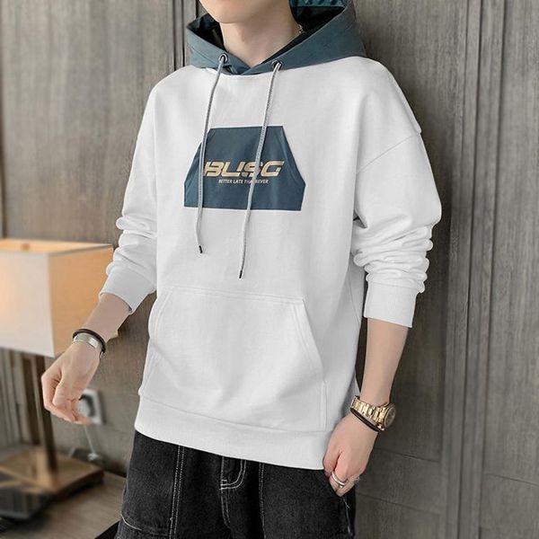 

men sweatshirts spring autumn loose trend hoodie casual color matching clothes long sleeve hooded pullover oversized cotton men's hoodi, Black