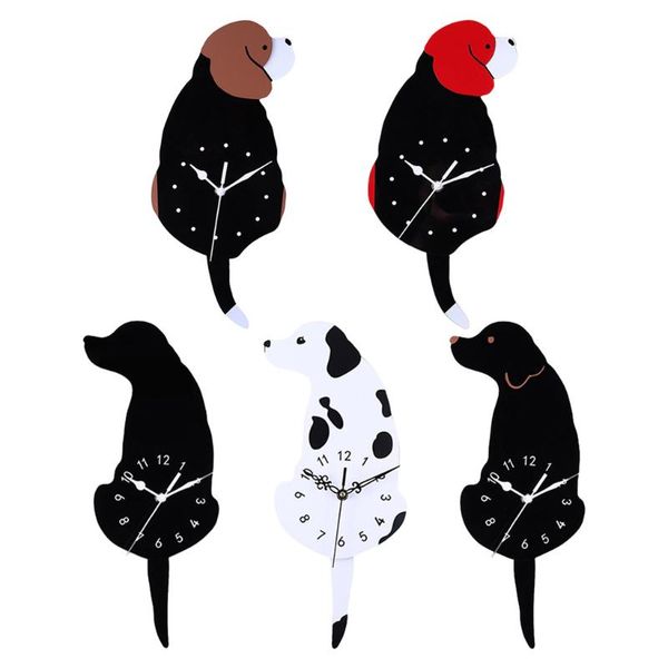 

acrylic quartz wall clock creative dog swing tail silent pendulum clocks for