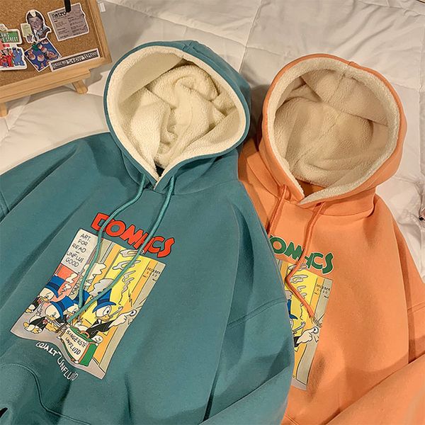 

2021 cartoon printed sweatshirt men's and women's harajuku woolen hoodie hip hop fashion pullover loose warm top, Black