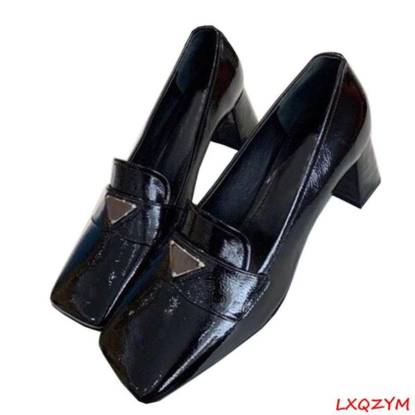 

dress shoes triangle metal decoration pumps shallow mouth nature leather sandals square toe summer casual 35-40, Black
