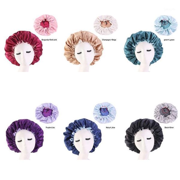 

10pcs/lot reversible satin bonnet double layer adjustable size sleep night cap head cover hat beanies wholesale1