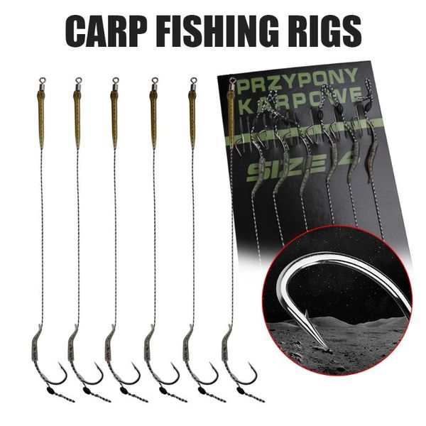 

fishing hooks 18.5cm 12pcs leader carp hair rigs with line 30-60lb 4/6/8# europe feeder group hook accessories pesca