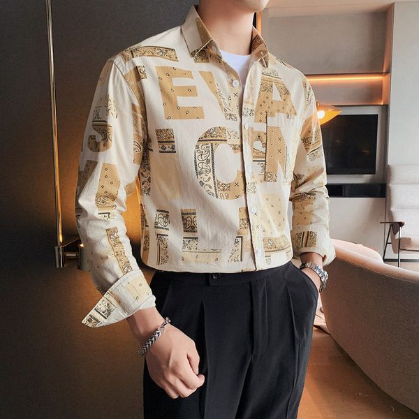 

men's casual shirts printed long sleeved shirt, fashion brand leisure, business, White;black