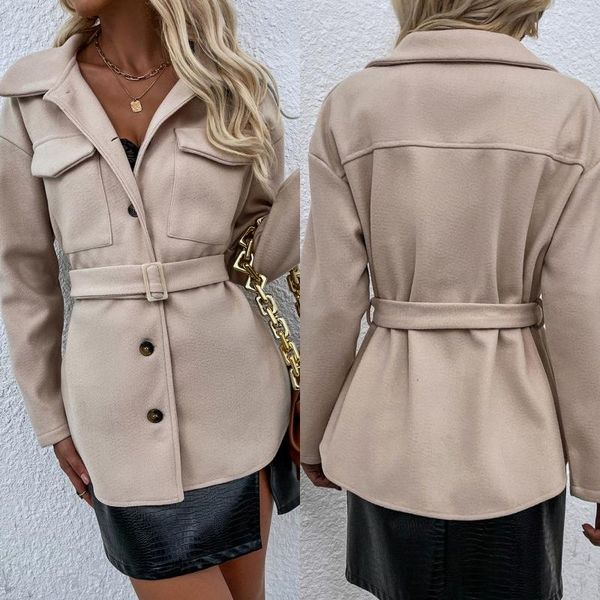 

women's jackets fashion female autumn street blouse shirts coat vintage lapel plain slim buttons tunic shirt for women casual warm jack, Black;brown