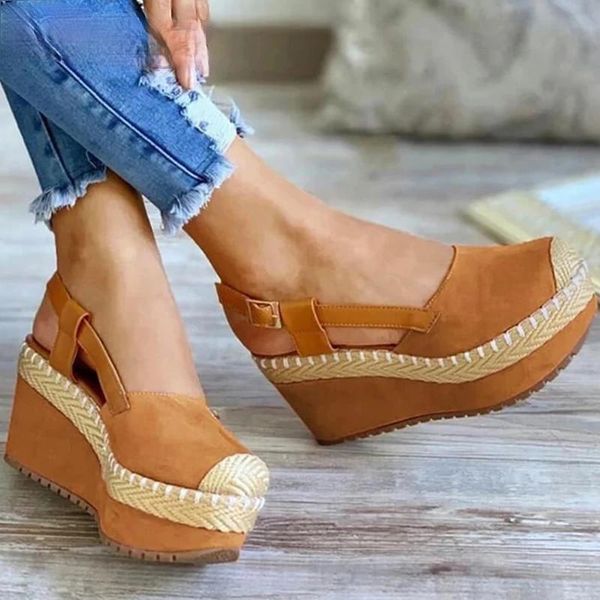 

dress shoes 2021 summer straw wedges sandals women platform weave high heels gladiator casual sandalias mujer, Black
