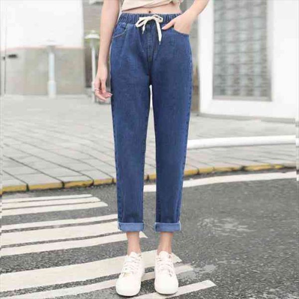 

womens jeans spring and summer autumn elastic band casual trousers high waist straight skinny work commuter jeans, Blue