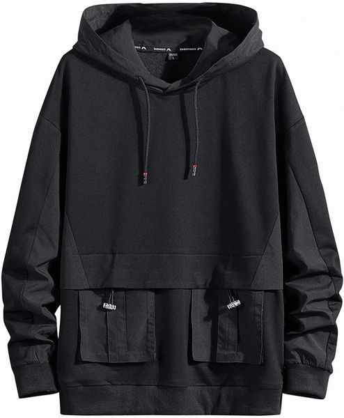 

men's hoodie contrast color patchwork hoodie big pockets t6wg#, Black