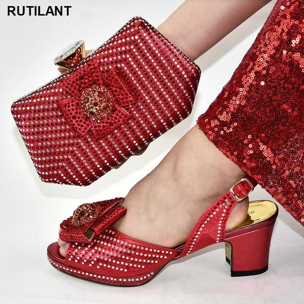 

dress shoes latest design red african italian and bag set decorated with rhinestone italy sets for summer women, Black