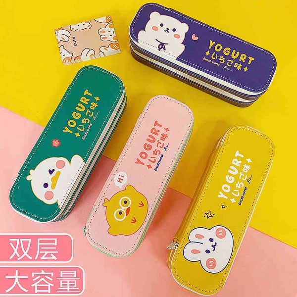 

pencil cute large capacity double layer case multi function zipper case