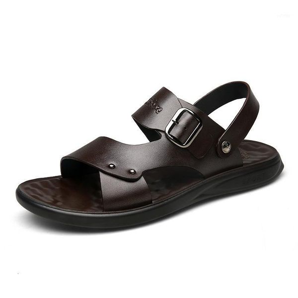 

sandals casual fashion beachshoes thick-soled wear-resistant men's leather dual-use and slippers beach shoes1 wcb3, Black