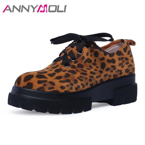 

dress shoes annymoli high heels women leopard platform wedge casual lace up round toe female apricot size 4, Black