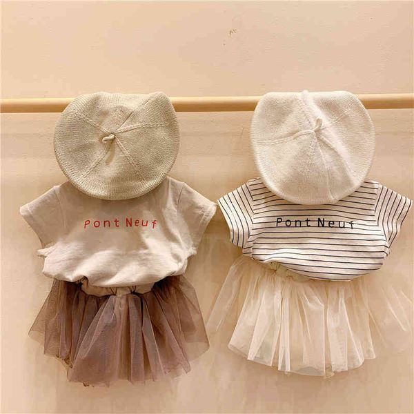 Crianças infantil de verão terno bebê camiseta meninas tutu lace saia vestuário conjuntos de crianças roupas vestidos vestidos 210429