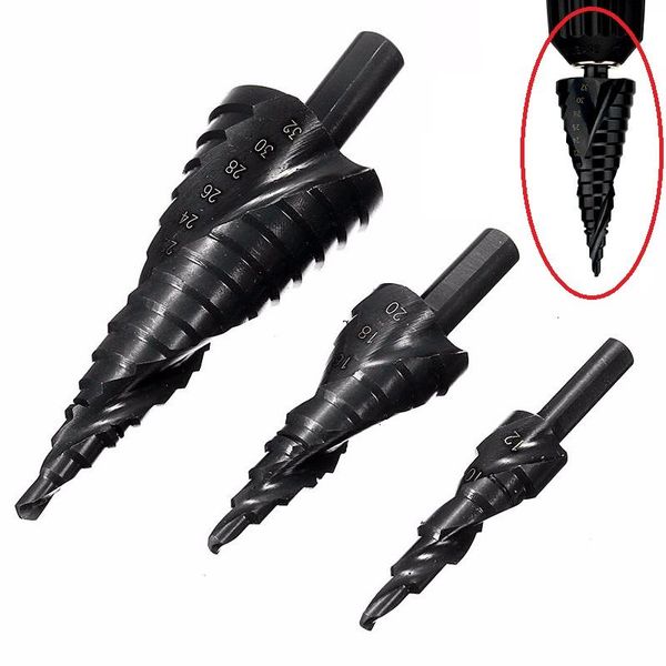 4-20mm 4-32mm Kobalt Adım Matkap Ucu Seti Azot Yüksek Hızlı Çelik Spiral Metal Koni Üçgen Shank Delik Kesici Profesyonel Bitler