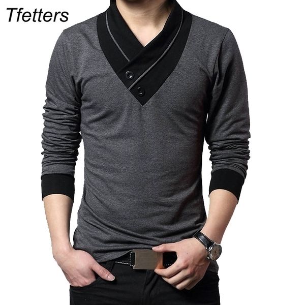 

tfetters brand autumn fashion men t-shirt t-shirt men patchwork v-neck long sleeve slim fit t-shirt cotton plus size 4xl 210410, White;black