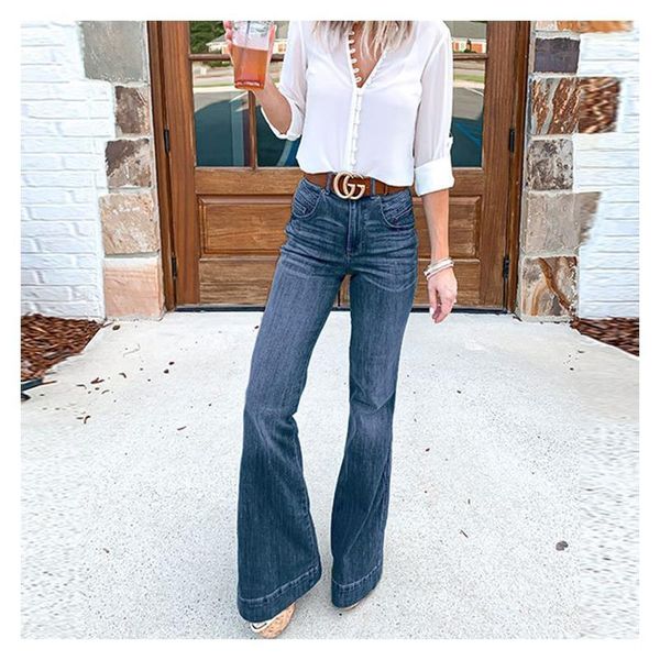 

women casual slim low waist long pants denim jeans flared trouser jeggings ladies bell bottoms party travel women's, Blue