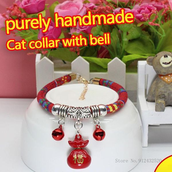

cat collars & leads pet collar bells dog lucky adjustable purely handmade cute necklace products with bell