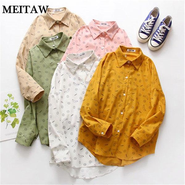 

lady office button up blouse 2021 korean casual long sleeve loose harajuku autumn women print college shirts women's blouses &, White