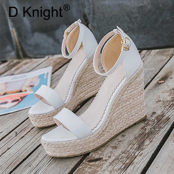 

women gladiator wedges high heel sandals shoes woman rome buckle strap espadrilles women pumps straw hemp rope platforms sandals y0721, Black