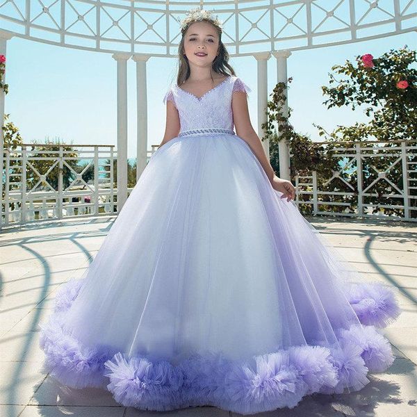 

girl's dresses flower girl for weddings lace applique kids ball gown sweep train first communion dress, Red;yellow