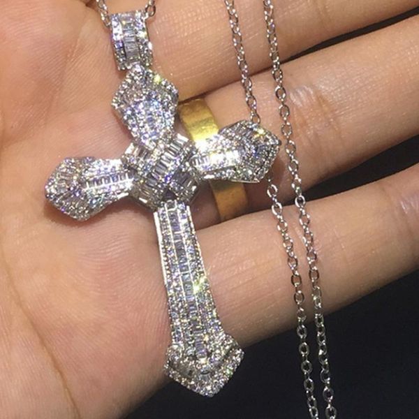 

pendant necklaces luxury big zircon cross necklace for women and men rock party jewelry, Silver