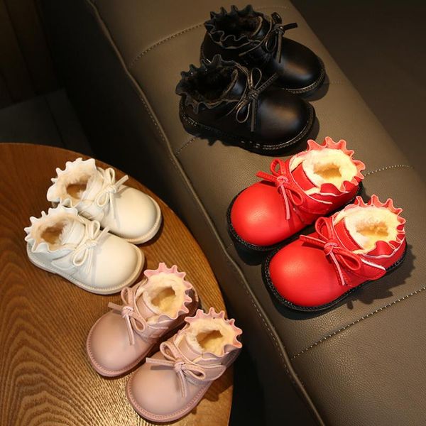 

first walkers winter baby girl fashion short boots plush thickened warm cotton shoes leather walking