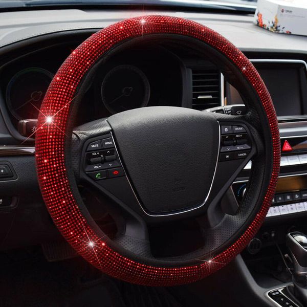 

steering wheel covers women car cover red auto 15inch 37-38cm diamond bling shining universal