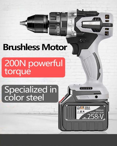 

professiona electric drills 21v cordless drill industrial grade brushless impact 1/2" metal auto-locking chuck 2000ah battery ice fishi