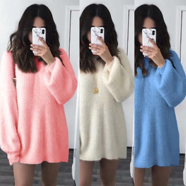 

mohair knit korean lazy oaf womens sweater knitted pullover autumn winter white jumper ladies pink plus size 5xl, White;black