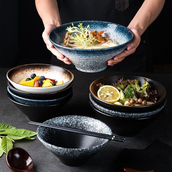 

lingao ramen bowl japanese style tableware ceramic bamboo hat household bowls