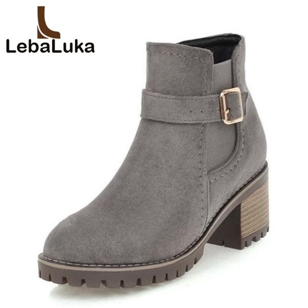 

boots tuyoki women high heels ankle winter buckle plush fur warm shoes woman fashion zipper platform short size 34-39, Black