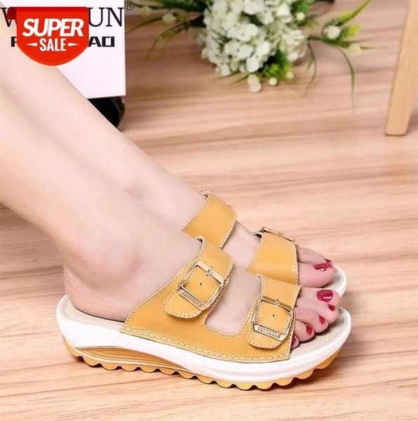 

wdhkun 2020 new women sandals wedges ladies open toe round buckle black yellow white platform shoes #dv8e