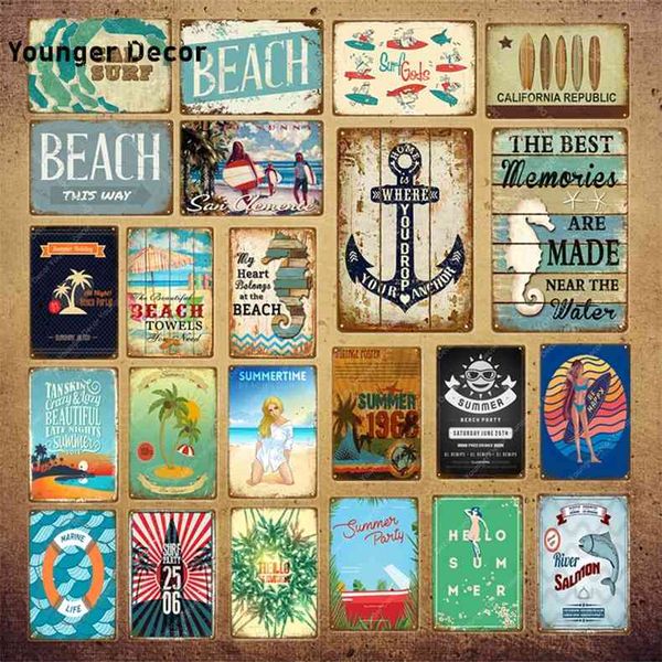 

Visit Sunny Beach Signs Sal Surf Waves Surfing Metal Painting Poster Wall Sticker Art Plate Bar Cafe Pub Home Decoration YI-091