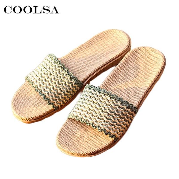 

coolsa summer women slippers striped linen flip flop flax fabric non-slip slides indoor female casual beach sandals, Black