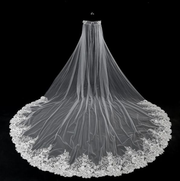 

bridal veils 2021 ivory white 3 meters wedding flat embroidery veil accessories bride in stock, Black